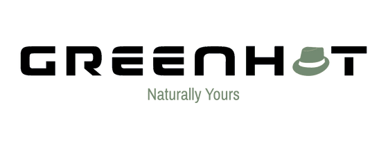 Logo of "greenhat" featuring stylized text in white with a small, white illustration of a hat above the text, and the slogan "naturally yours" underneath, all against a dark green background. .
