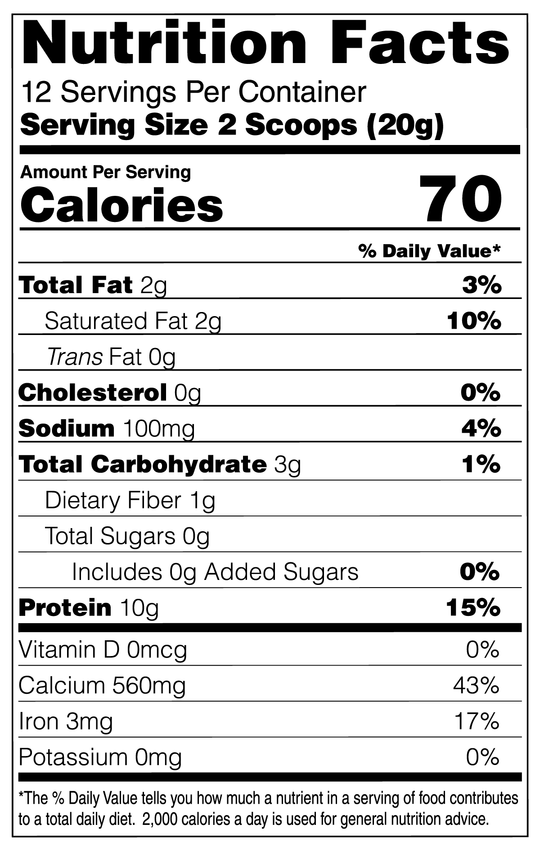 The Nutrition Facts label for GreenHat Grass-Fed Collagen Creamer (Vanilla) shows 12 servings per container, 70 calories per serving. Contains 2g total fat, 140mg sodium, 3g total carbs, and a beauty and wellness boost with 10g grass-fed collagen protein. Plus, it has 650mg calcium, 3mg iron, and 0mg vitamin D.