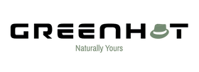 Logo of "greenhat" featuring stylized text in white with a small, white illustration of a hat above the text, and the slogan "naturally yours" underneath, all against a dark green background. .