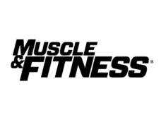 Logo of "muscle & fitness" magazine, featuring bold black text on a white background.